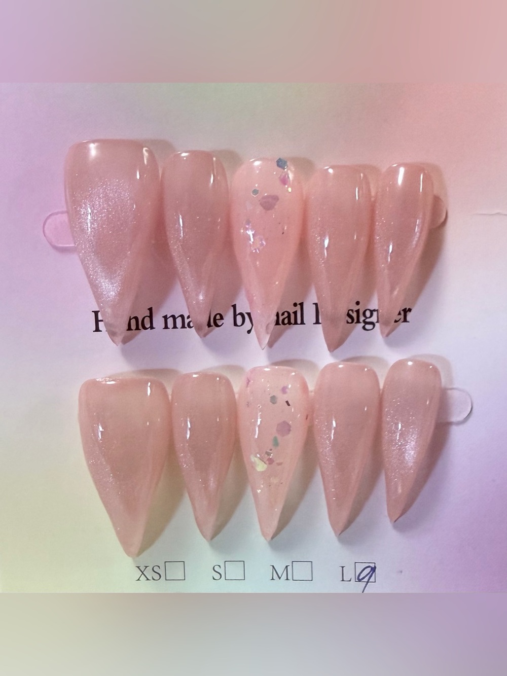 Nude Pink Press-On Nails with Subtle Glitter - claw